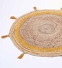Yellow Jute  3 Feet Round Carpet with Pompoms