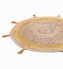 Yellow Jute 4 Feet Round Carpet with Pompoms