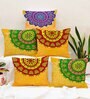 Yellow Jute Florals 16x16 inches Cushion Covers (Pack of 5)