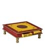 Yellow MDF & Sheesham Wooden Pooja Chowki with Drawer