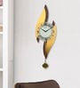 Yellow Mdf Wall Clock Pendulum Dual Waves