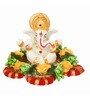 Yellow Metal Lord Ganesha Idol on Decorative Handcrafted Plate