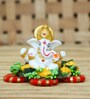 Yellow Metal Lord Ganesha Idol on Decorative Handcrafted Plate