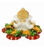 Yellow Metal Lord Ganesha Idol on Decorative Handcrafted Plate