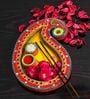 Yellow Paper Mache Keri Design Multiutility Pooja Thali