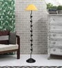 Yellow Fabric Shade Floor Lamp with Black Base