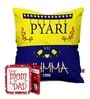 Yellow Poly Cotton Gift for Mother 12x12 inches 1 Cushion Cover with Filler and Free Greeting Card