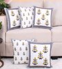 Yellow and Grey Polycotton Floral 16x16 inches Cushion Covers (Pack of 5)