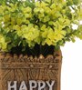 Yellow Polyester Artificial Bonsai Plant With Brown Resin Pot