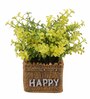 Yellow Polyester Artificial Bonsai Plant With Brown Resin Pot