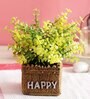 Yellow Polyester Artificial Bonsai Plant With Brown Resin Pot