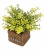 Yellow Polyester Artificial Bonsai Plant With Brown Resin Pot
