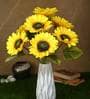 Yellow Polyester Fabric Decorative Artificial Sunflower Bunch