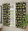 Yellow Polyester Floral 5ft Room Darkening Eyelet Window Curtains (2 Pc)