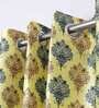 Yellow Floral Polyester 5 Ft Blackout Eyelet Window Curtains (Set of 2)