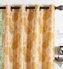 Yellow Floral Polyester 8 Ft Blackout Eyelet Door Curtains (Set of 2)