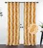 Yellow Floral Polyester 8 Ft Blackout Eyelet Door Curtains (Set of 2)