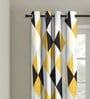 Yellow Geometric Polyester 5 Ft Semisheer Eyelet Window Curtains (Set of 2)