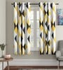 Yellow Geometric Polyester 5 Ft Semisheer Eyelet Window Curtains (Set of 2)