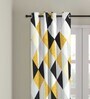 Yellow Geometric Polyester 7 Ft Semisheer Eyelet Door Curtains (Set of 2)