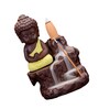Yellow Meditating Monk Buddha Smoke Fountain with 10 Backflow Cone Decorative Incense Holder