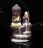 Yellow Meditating Monk Buddha Smoke Fountain with 10 Backflow Cone Decorative Incense Holder