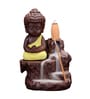 Yellow Meditating Monk Buddha Smoke Fountain with 10 Backflow Cone Decorative Incense Holder