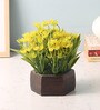 Yellow Polyster Artificial Flowering Yucca Leaves Plant With Wooden Hexagon Pot