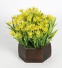 Yellow Polyster Artificial Flowering Yucca Leaves Plant With Wooden Hexagon Pot