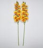Yellow Polyurethane Beautiful Artificial Cymbidium Orchid Flowers Set of 2