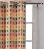 Yellow Cotton Geometric 7ft Light Filtering Eyelet 1 Pc Door Curtain