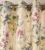 Yellow Floral Jute 7 Ft Light Filtering Eyelet Door Curtain