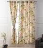 Yellow Floral Jute 7 Ft Light Filtering Eyelet Door Curtain