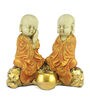Yellow Set of 2 Monks Polyresin Tealight Holder