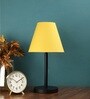Concave Yellow Fabric Shade Night Lamp With Metal Base