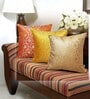 Yellow Silk blend Brocade Meenakari Morpankh  16x16 inches Cushion Covers (Set of 2)