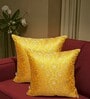 Yellow Silk blend Brocade Meenakari Morpankh  16x16 inches Cushion Covers (Set of 2)