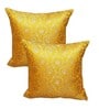 Yellow Silk blend Brocade Meenakari Morpankh  16x16 inches Cushion Covers (Set of 2)