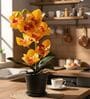 Yellow Silk Fabric Coral Luxe Orchid Arrangement Pot With Flower