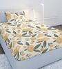 Yellow Floral 144 TC Cotton Single Bedsheet with 1 Pillow Cover