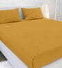Yellow Solid 210 TC Cotton Queen Sized Double Bedsheet with 2 Pillow Covers Satin Stripe 2024 Collection