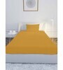 Yellow Solid 210 TC Cotton Single Sized Bedsheet with 1 Pillow Cover Satin Stripe 2024 Collection
