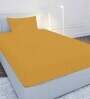Yellow Solid 210 TC Cotton Single Sized Bedsheet with 1 Pillow Cover Satin Stripe 2024 Collection