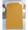 Yellow Solid 210 TC Cotton Single Sized Bedsheet with 1 Pillow Cover Satin Stripe 2024 Collection