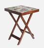 Yellow Solid Wood End Table in Brown Finish