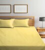 Yellow Striped 300 TC Cotton Blend  Double Bedsheet with 2 Pillow covers