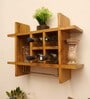 Yellow Teak Wood Wall Mounted Mini Bar