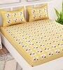 Yellow Floral 120 TC 100% Cotton Queen Bedsheet With 2 Pillow Covers