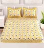Yellow Floral 120 TC 100% Cotton Queen Bedsheet With 2 Pillow Covers