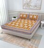 Yellow Traditional 144 TC Cotton Double Queen Bedsheet With 2 Pillow Covers